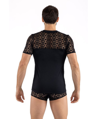 T-shirt noir résille brodée Shinny 